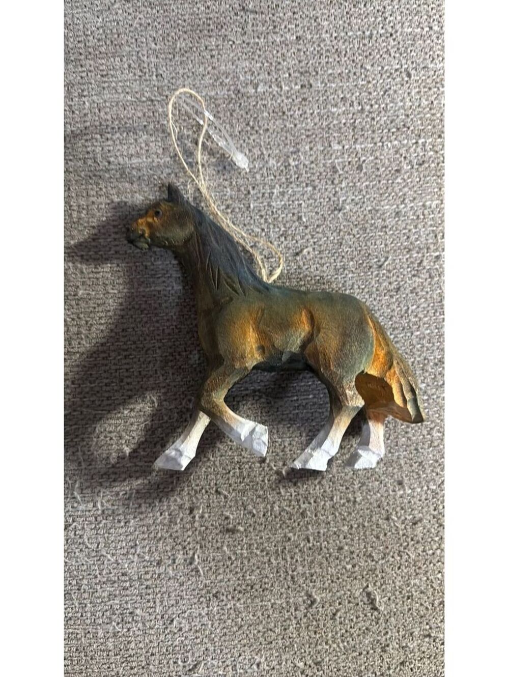 Hand carved wooden horse Christmas ornament